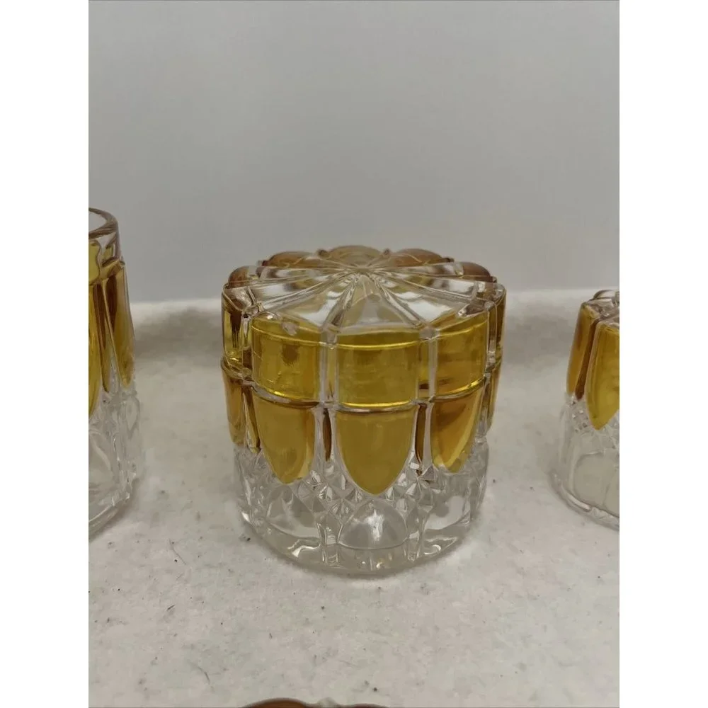 Antique Circa 1908 Val St Lambert Yellow & Clear Glass 8 Piece Vanity Set